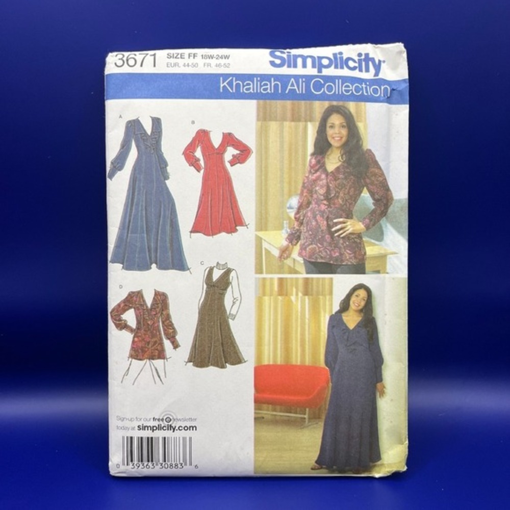 3671 Simplicity Khaliah Ali‎ Sewing Pattern Dress Gown Tunic 3671 FF 16W-24W